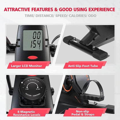 Magnetic under Desk Bike Pedal Exerciser - Portable Mini Trainer Bikes Desk Cycle, Leg Exerciser for Physical Therapy with LCD Display