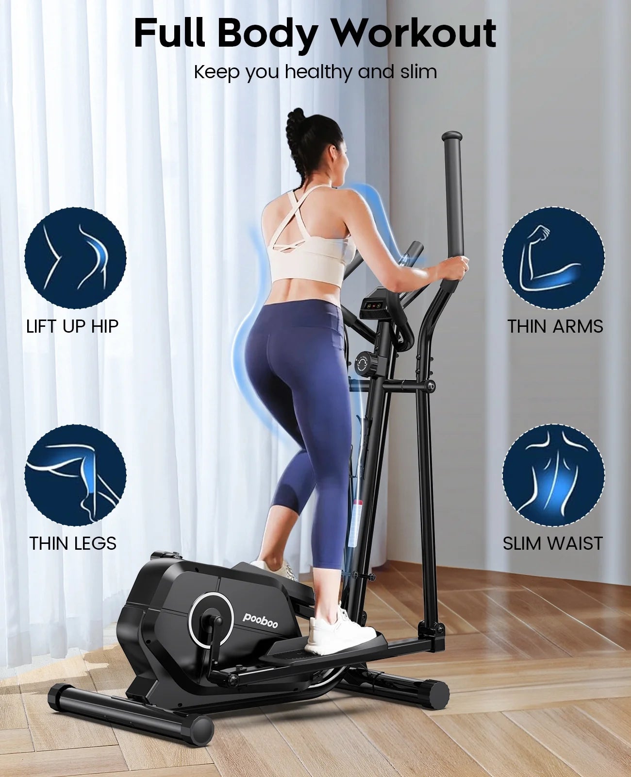 Silent Magnetic Elliptical Bike Stationary Exercise Machine for Home Gym Cardio Workout 250Lb
