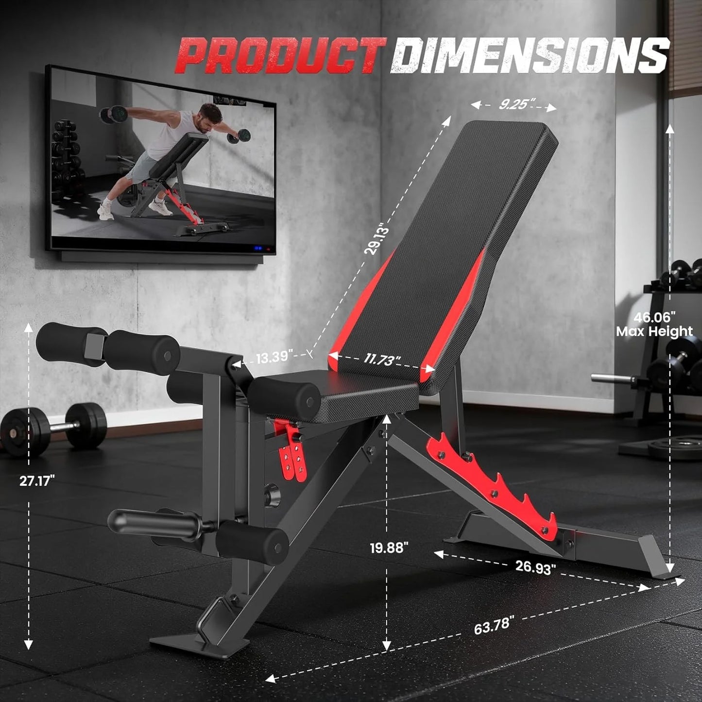 1200LBS Weight Bench, 5 Position Back Adjustable Workout Bench with Leg Developer, Multi-Purpose Utility Bench for Home Gym Strength Training, Flat/Incline/Decline Bench Press