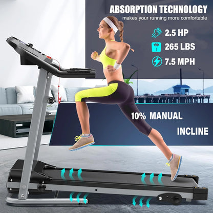 2.5HP Folding Treadmills for Home with Incline, Portable Running Machine Electric Compact Treadmills Foldable for Exercise Home Gym Fitness Walking Jogging,Max Weight265Lb