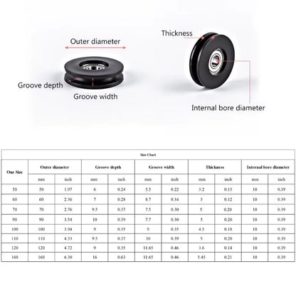 Nylon Bearing Pulley Wheel round Black Wheel Cable Gym Fitness Equipment Part Exercise Machine Part and Pulley Accessory