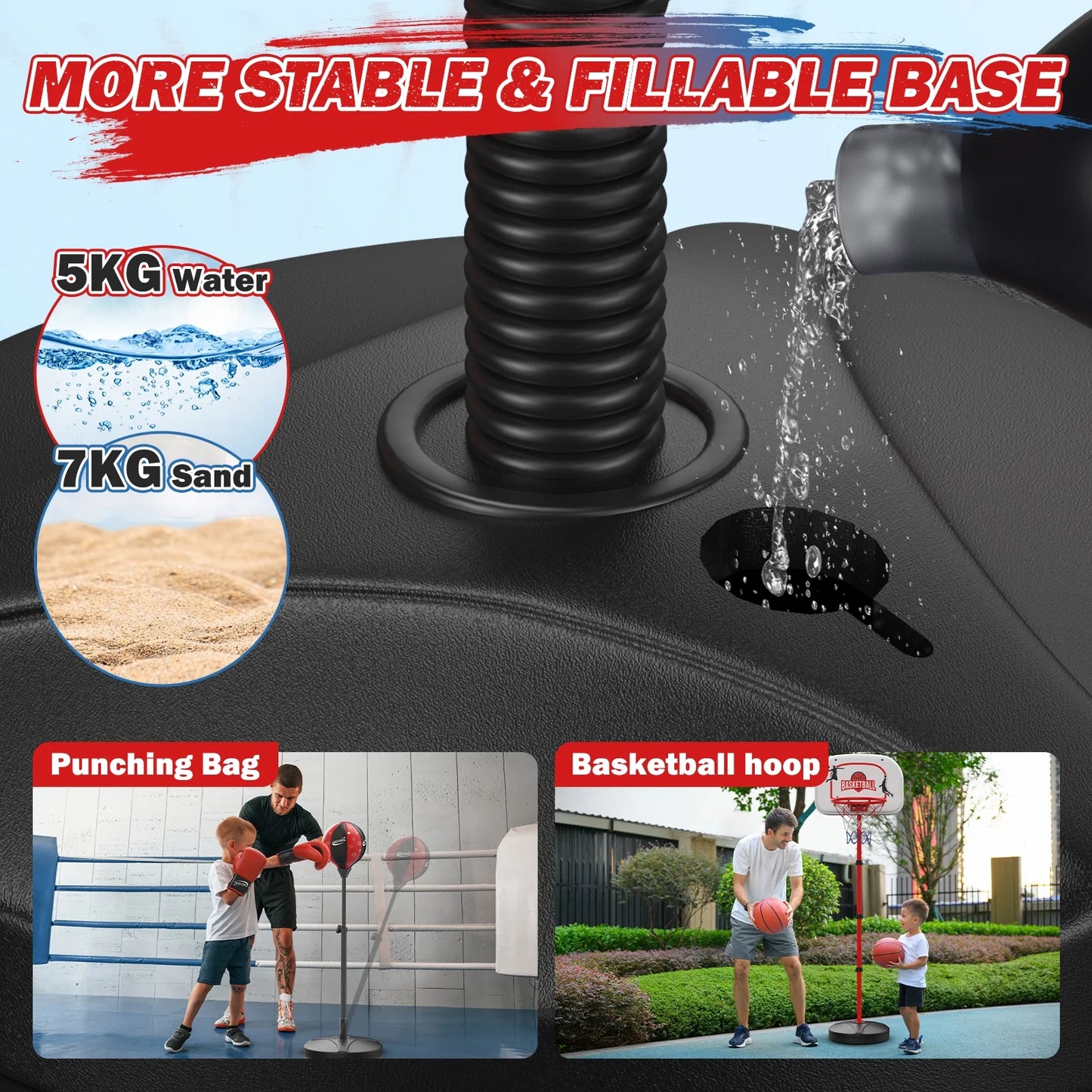 2 in 1 Kids Basketball Hoop and Punching Bag, Adjustable Stand with Boxing Gloves & 2 Balls, Toddler Basketball Hoop and Boxing Bag Set Toy for Outdoor Indoor Sports Games