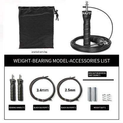 Crossfit Fitness Jump Rope Skip Speed Weighted Jump Ropes Professional Jumping Rope Set with Iron Block/Spare Rope/Tube