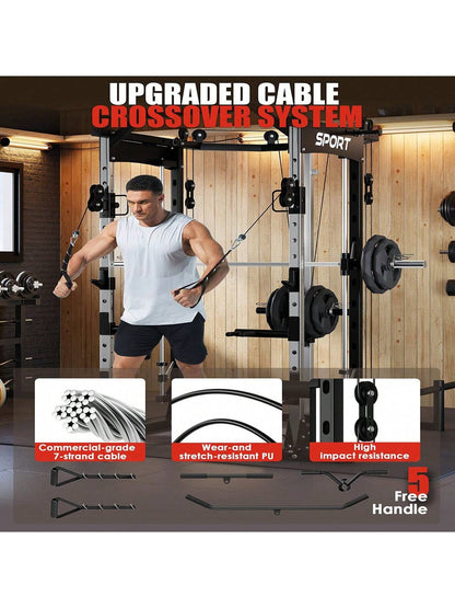 Ataucjin Smith Machine for Home Gym, Smith Machine with Cable Crossover Machine and Chest Station, All in One Home Gym System Power Rack for Garage(Ship in 3 Boxes)