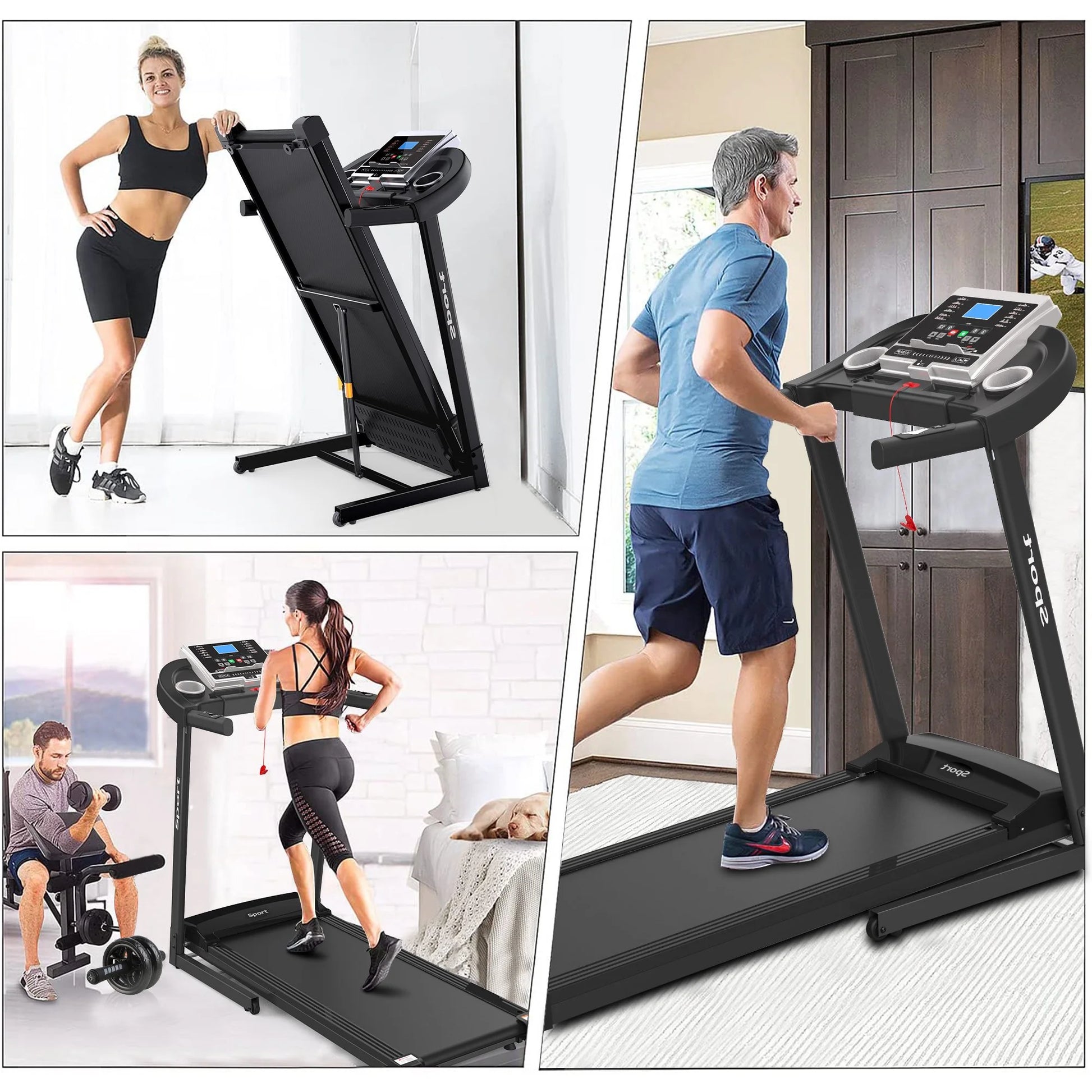 "Electric Exercise Treadmills on Sale, 55"" X 26"" X 48"" Smart Folding Treadmill with MP3 Ipad/ Cup Holder, 12 Preset Program, Motorized Running Exercise Equipment for Home, Black"