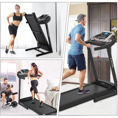 "Electric Exercise Treadmills on Sale, 55"" X 26"" X 48"" Smart Folding Treadmill with MP3 Ipad/ Cup Holder, 12 Preset Program, Motorized Running Exercise Equipment for Home, Black"