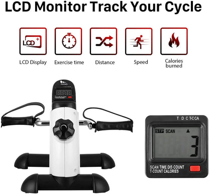 Exercise Bike, under Desk Bike Pedal Exerciser, Portable Mini Trainer Bike with LCD Screen Displays, White