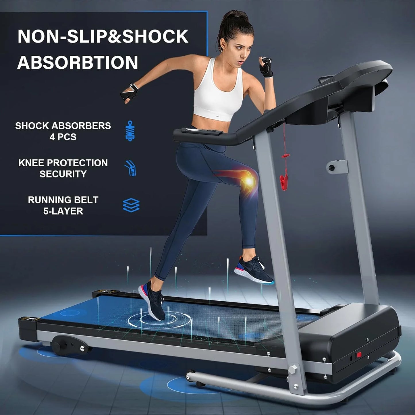 2.5HP Folding Treadmills for Home with Incline, Portable Running Machine Electric Compact Treadmills Foldable for Exercise Home Gym Fitness Walking Jogging,Max Weight265Lb