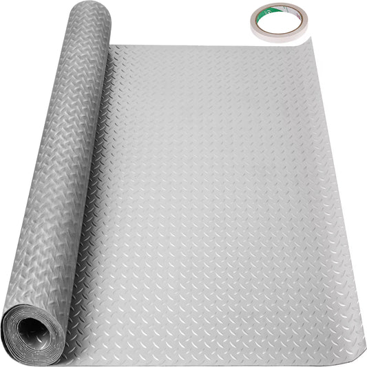 Succebuy Garage Floor Mat 1.66Mm Thick Anti-Slip Silver Garage Mat PVC Vinyl Garage Floor Mat Is Suitable for underneath the Car