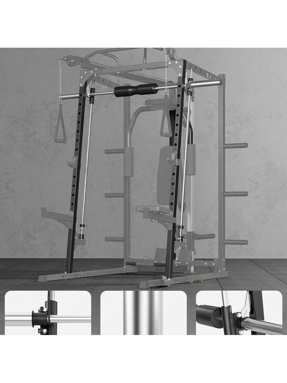 Smith Machine Multifunctional Power Cage, 2000 LBS Power Rack Smith Bar, Chest Station for Home Gym