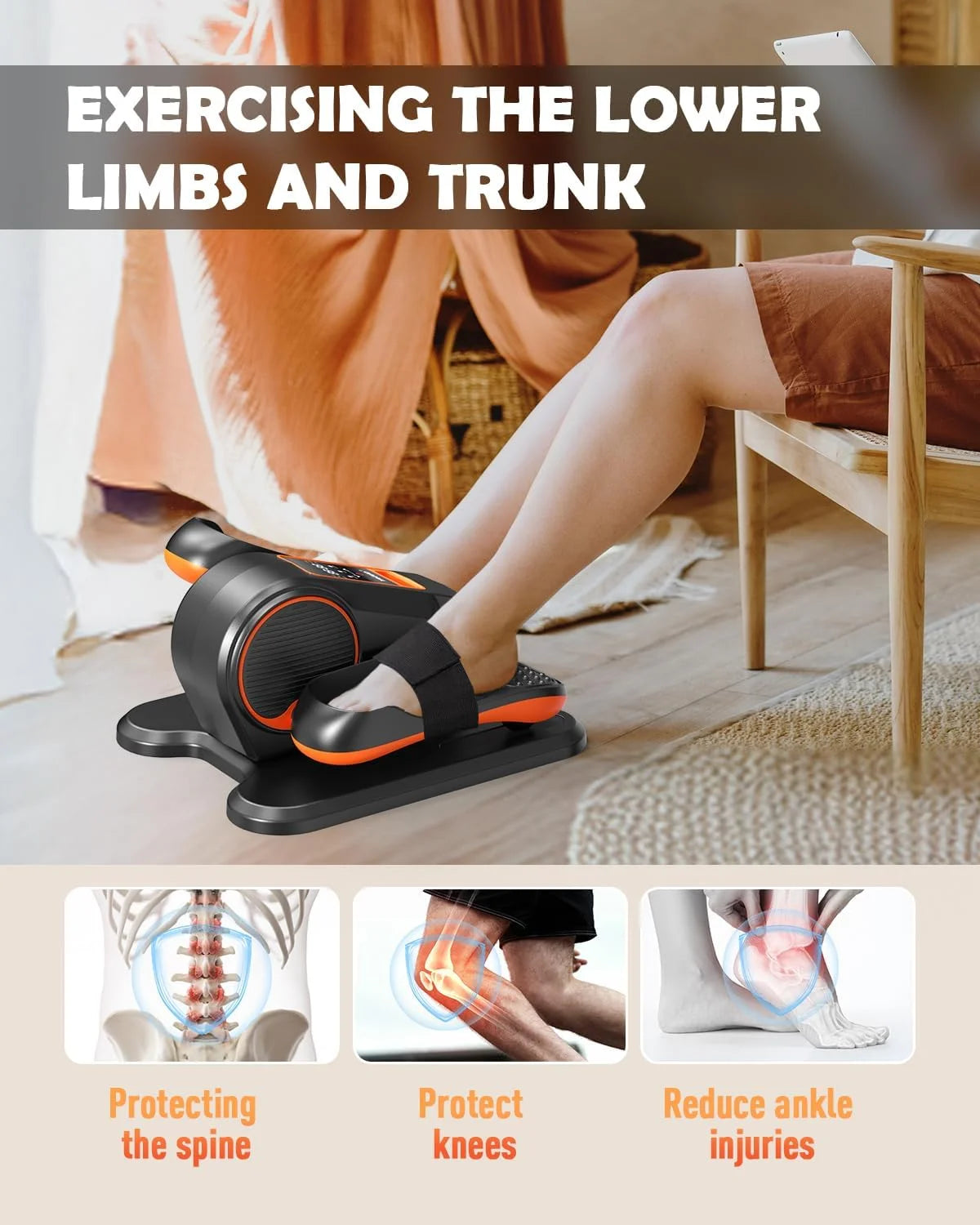 under Desk Elliptical Machine, Electric Ellipse Leg Exerciser for Senior, 12 Adjustable Speeds Quiet and Portable Seated Pedal Exerciser for Training with Remote Control, Orange