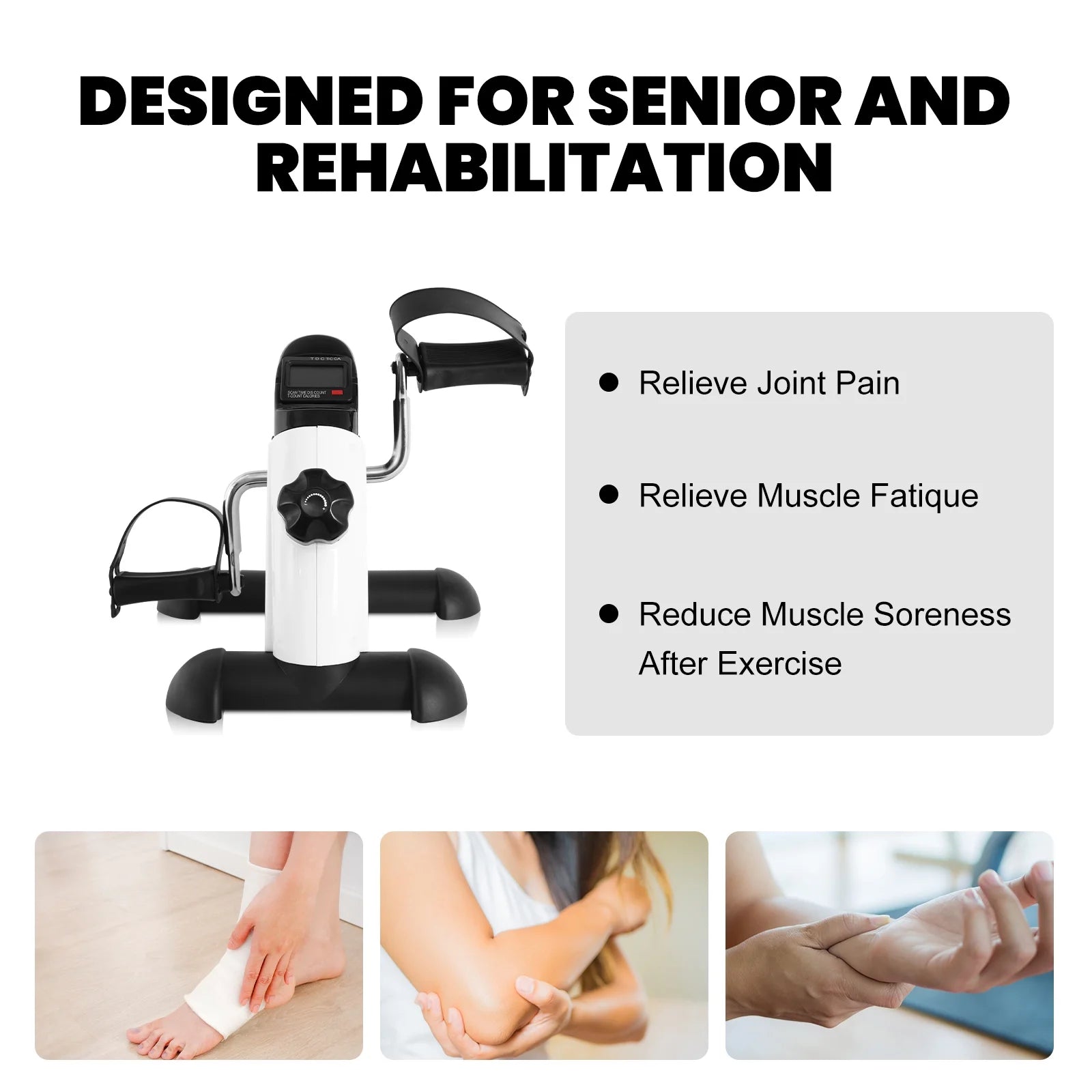 Under Desk Exercise Bike Foot Pedal Exerciser Mini Exercise Bike Equipment with LCD Screen Displays for Leg/Arm Exerciser While Sitting for Seniors Health,White