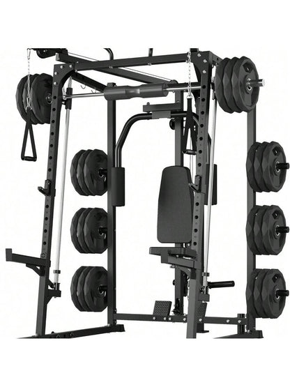 Smith Machine Multifunctional Power Cage, 2000 LBS Power Rack Smith Bar, Chest Station for Home Gym