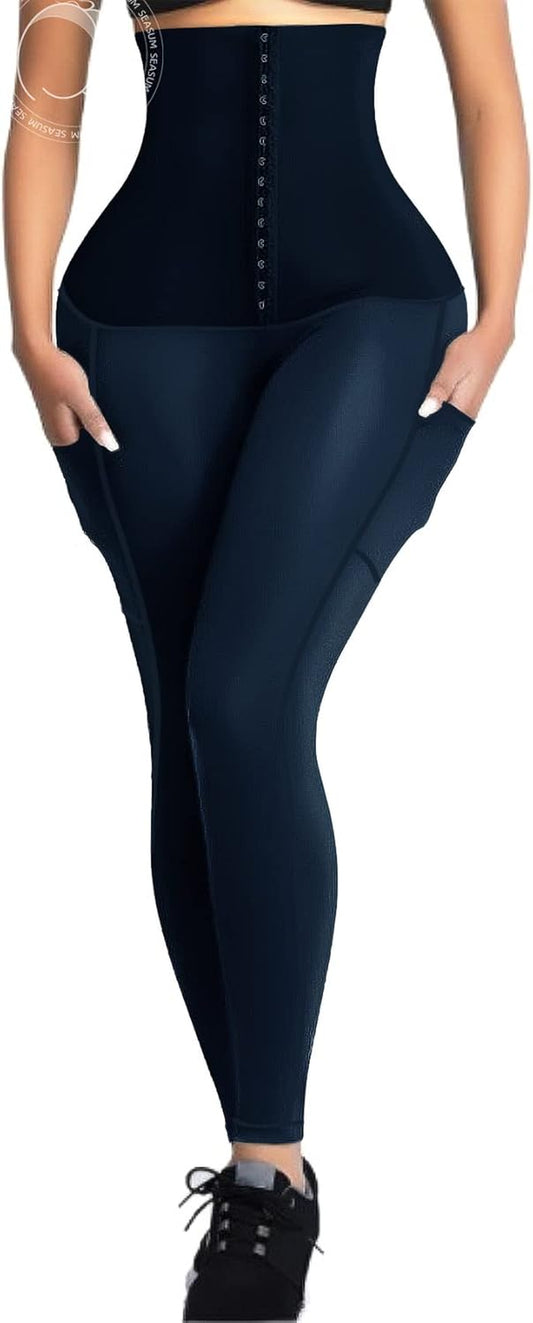 High Waisted Yoga Legging with Adjustable Waist Corset Belt Tummy Control Slimming Waist Trainer Pant S