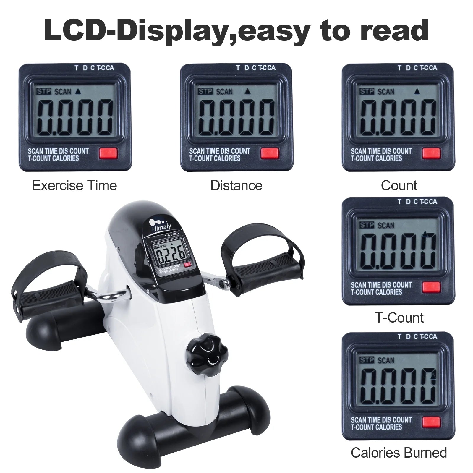 Exercise Bike, under Desk Bike Pedal Exerciser, Portable Mini Trainer Bike with LCD Screen Displays, White