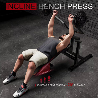 Bench Press Set Chest Press Machine with Independent Converging Arms Adjustable Flat Incline Bench Press with Dumbbell Rack For