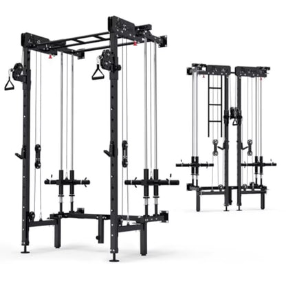 Folding Squat Rack Wall Mounted Power Rack with Cable Crossover Machine and LAT Pull down Multifunction Spacesaving Power Cage