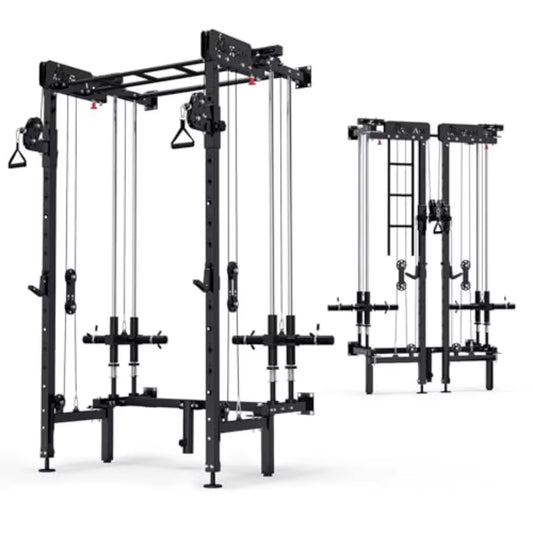 Folding Squat Rack Wall Mounted Power Rack with Cable Crossover Machine and LAT Pull down Multifunction Spacesaving Power Cage