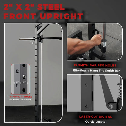 Smith Machine Home Gym, 1800 LBS Multi-Functional Squat Rack with Lat Pull down System, Workout Station with Weight Bar, Bend Peg and Other Functional Attachments