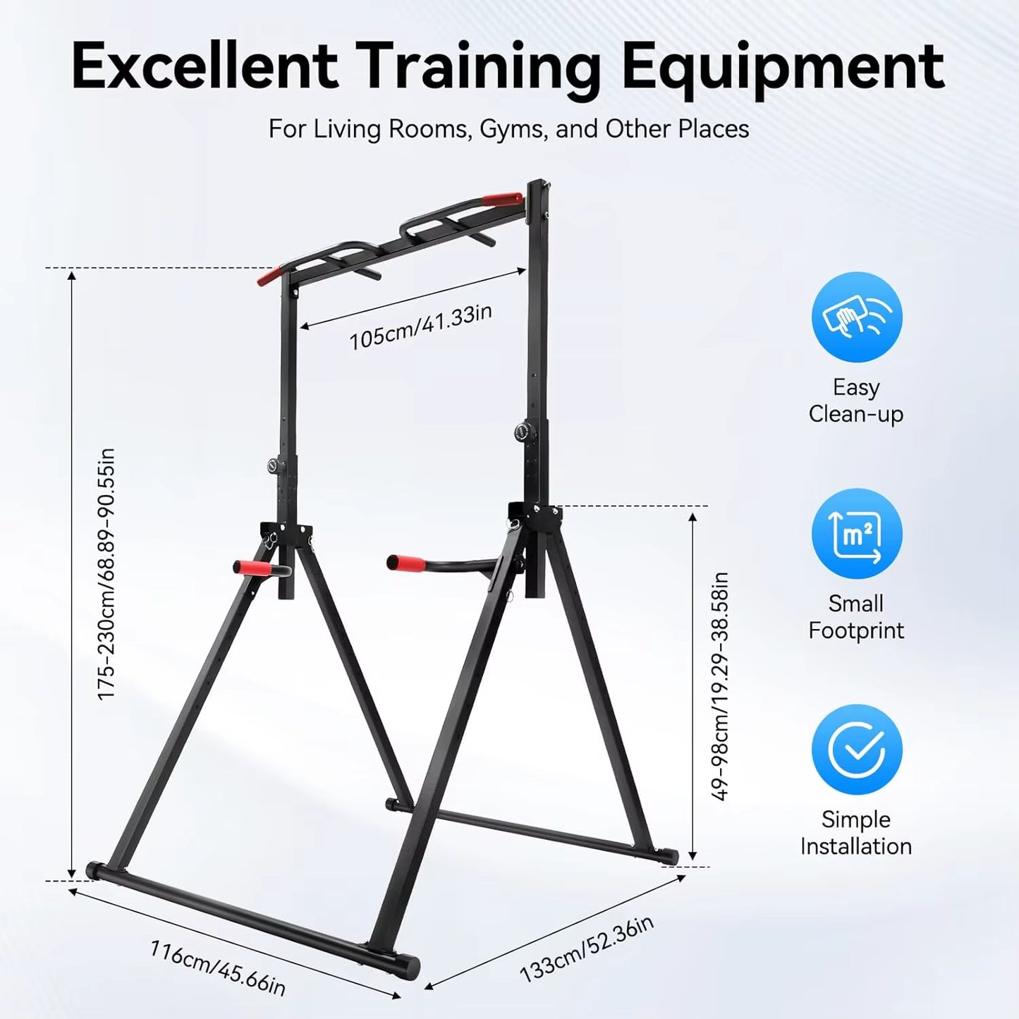 Foldable Pull up Bar Stand, 440LBS Capacity Adjustable Height Dip Station for Home Gym, Strength Training Equipment for Calisthe