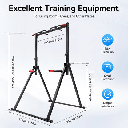 Foldable Pull up Bar Stand, 440LBS Capacity Adjustable Height Dip Station for Home Gym, Strength Training Equipment for Calisthe