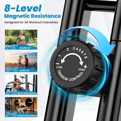 Folding Magnetic Exercise Bike with Massage Backrest Foldable Fitness Indoor Cycling X Bikes Upright Stationary Bicycle 300Lb