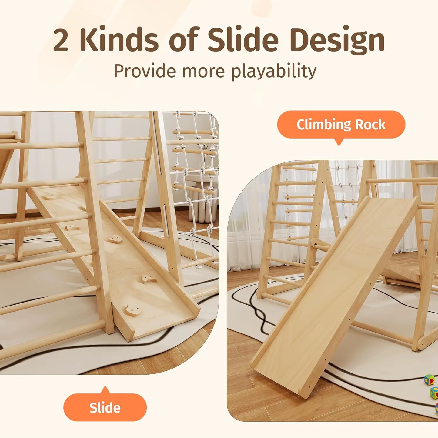 Indoor Jungle Gym, Montessori Climbing Toys, Toddler Indoor Playground Set 8-In-1 with Swing, Armband, Rock Climb Wall, Slide, M