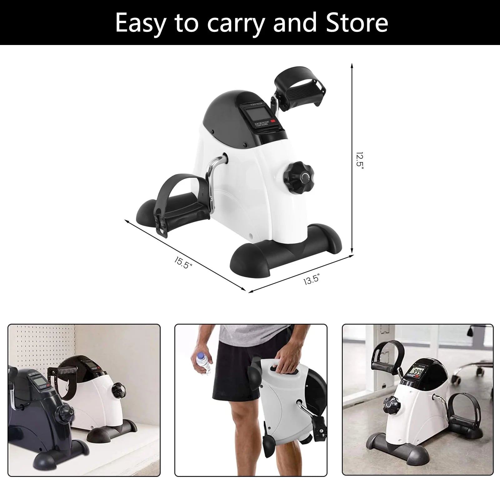 Under Desk Exercise Bike,Stationary Foot Pedal Exerciser,Portable Mini Exercise Bike with LCD Screen Displays for Leg/Arm Fitness and Health,White