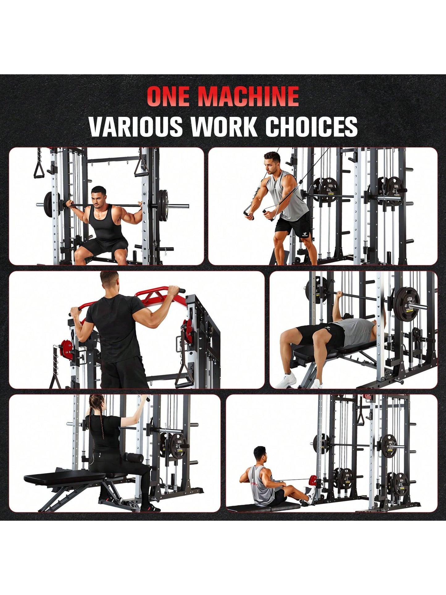 Smith Machine - 2200Lbs Squat Rack Home Gym with Lat-Pull down System & Cable Crossover Machine - Training Equipment with Leg Hold-Down Attachment