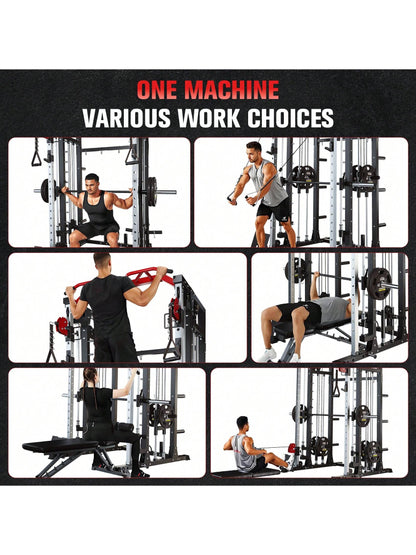 Smith Machine - 2200Lbs Squat Rack Home Gym with Lat-Pull down System & Cable Crossover Machine - Training Equipment with Leg Hold-Down Attachment