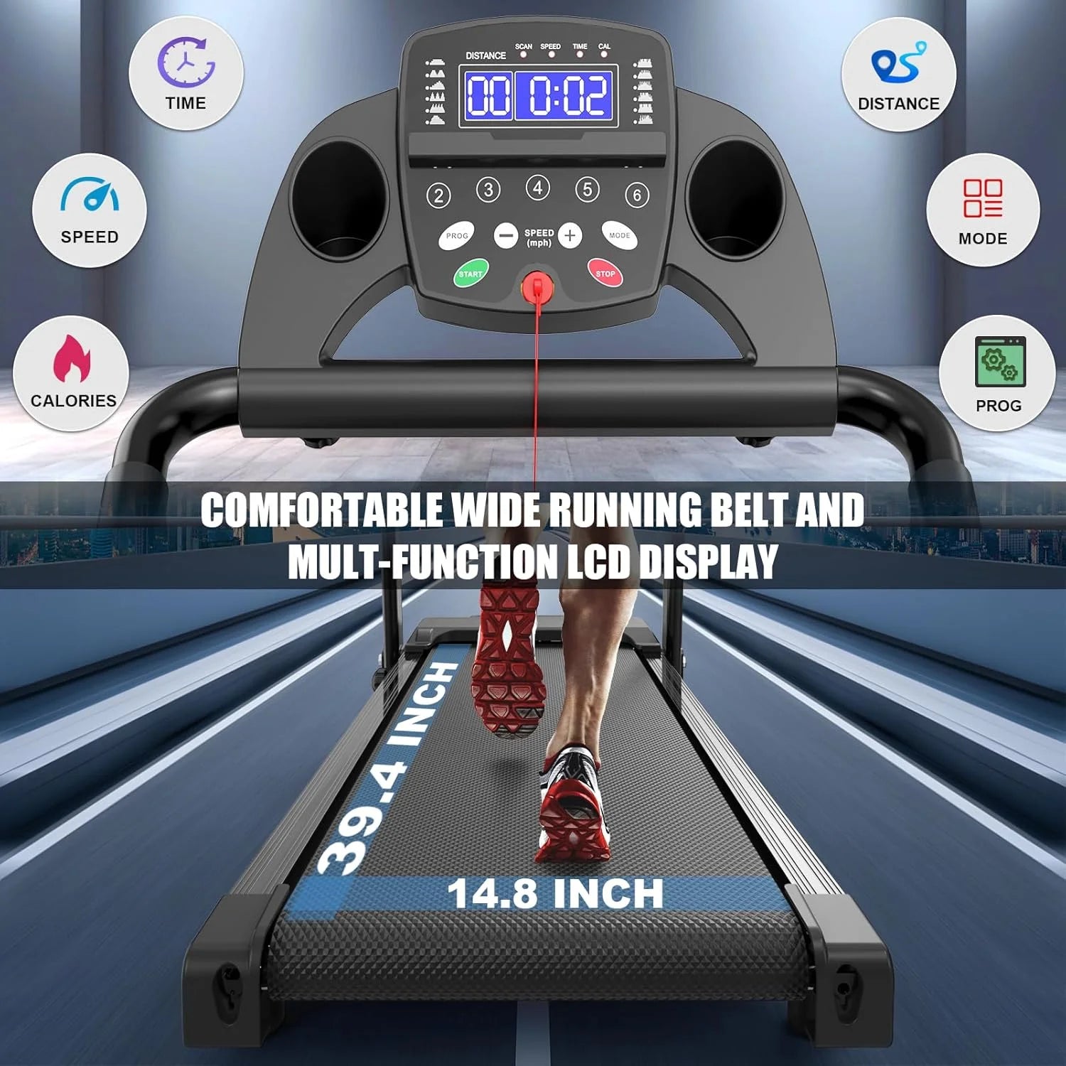 Folding Treadmill with LED Display, Fitness Workout Exercise Machine W/App Control, 300 Lb Capacity, Shock-Absorbent Running Deck Walking Pad - Black