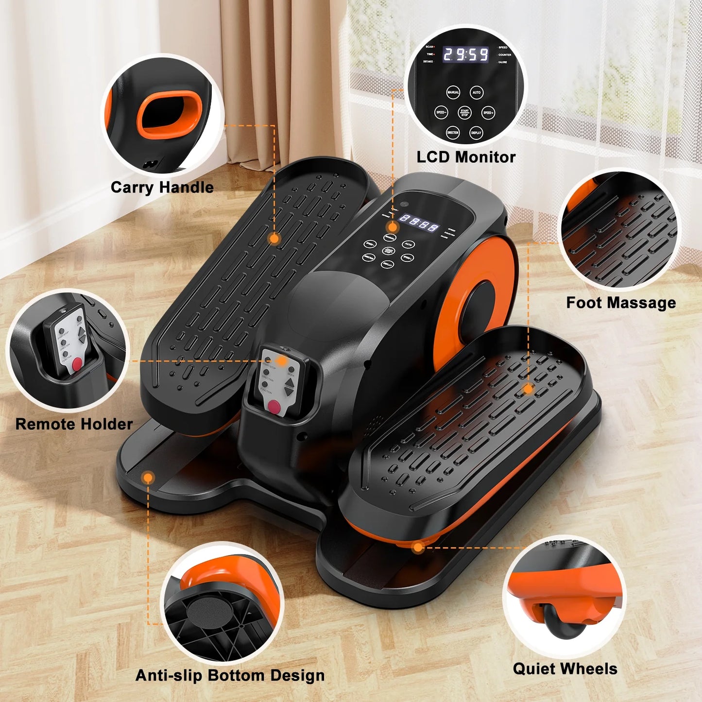 Quiet under Desk Elliptical Machine, 12 Gear Adjustable Speeds Ellipse Leg Exerciser for Home & Office