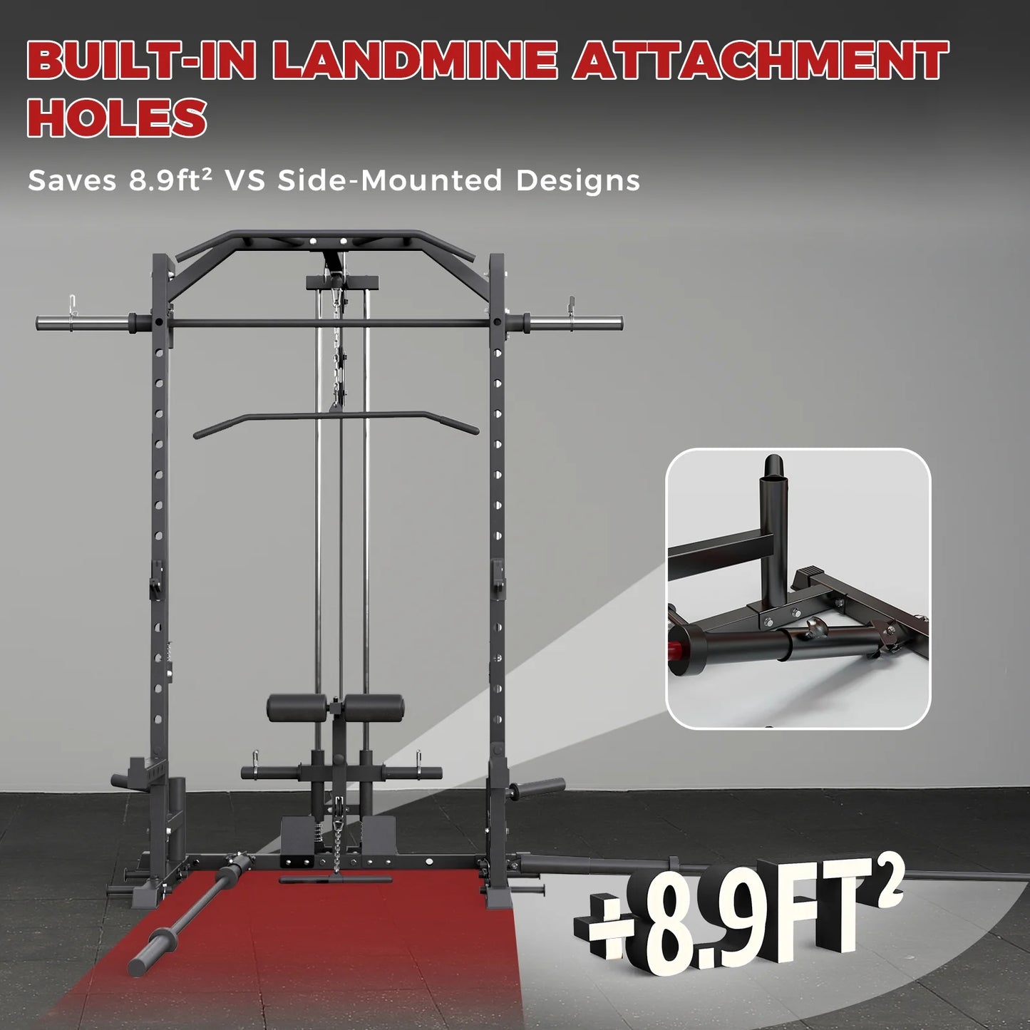 Smith Machine Home Gym, 1800 LBS Multi-Functional Squat Rack with Lat Pull down System, Workout Station with Weight Bar, Bend Peg and Other Functional Attachments