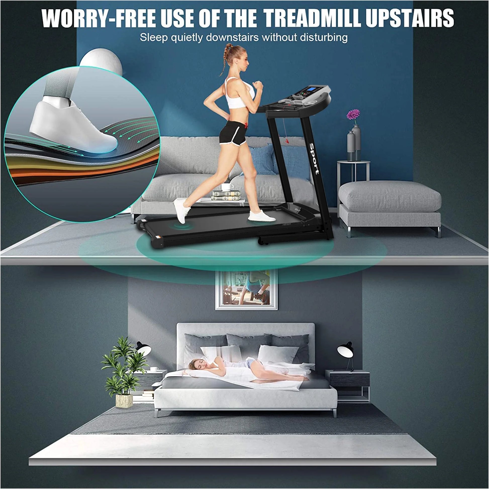 "Electric Exercise Treadmills on Sale, 55"" X 26"" X 48"" Smart Folding Treadmill with MP3 Ipad/ Cup Holder, 12 Preset Program, Motorized Running Exercise Equipment for Home, Black"