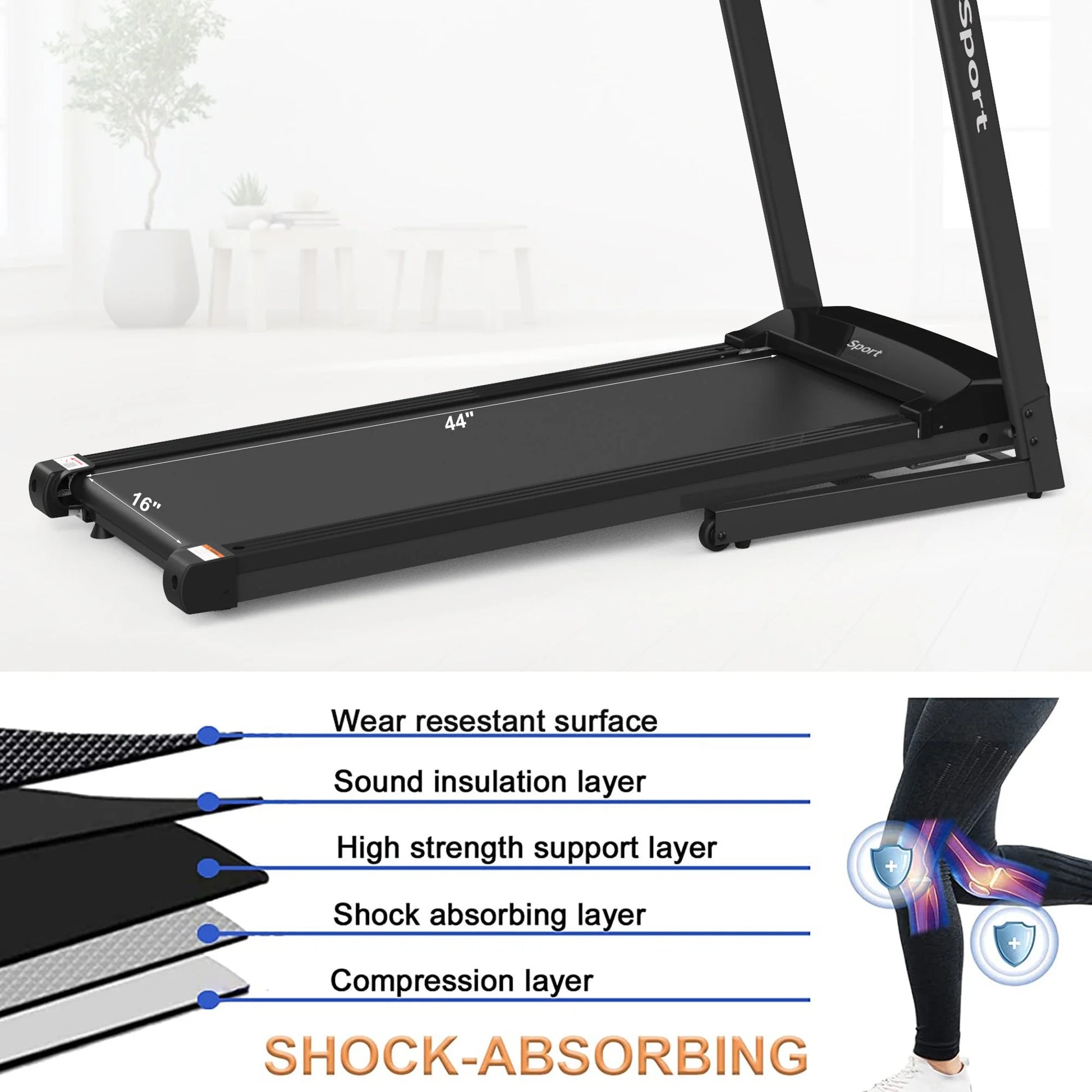 "Electric Exercise Treadmills on Sale, 55"" X 26"" X 48"" Smart Folding Treadmill with MP3 Ipad/ Cup Holder, 12 Preset Program, Motorized Running Exercise Equipment for Home, Black"