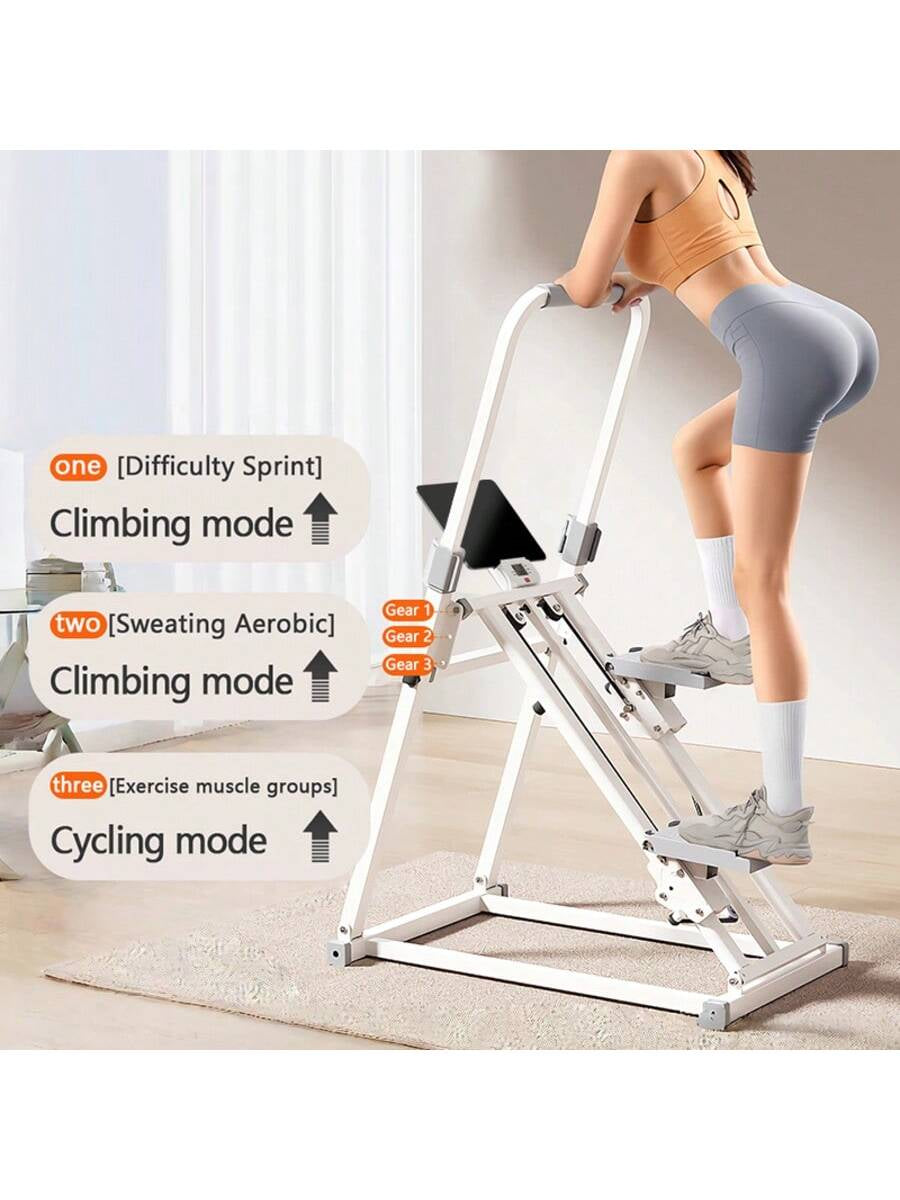 Home Fitness Vertical Climbing Machine - Adjustable Stride Folding Stair Treads, with Handle and Foot Pedals, Full-Body Exercise Equipment, Battery-Powered (No Battery Included) - White, Ideal Family Gift, Stylish Modern Design, Safe Foot Pedals