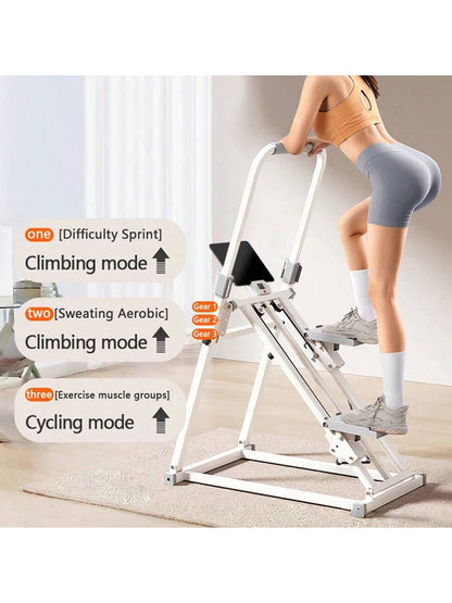 Home Fitness Vertical Climbing Machine - Adjustable Stride Folding Stair Treads, with Handle and Foot Pedals, Full-Body Exercise Equipment, Battery-Powered (No Battery Included) - White, Ideal Family Gift, Stylish Modern Design, Safe Foot Pedals