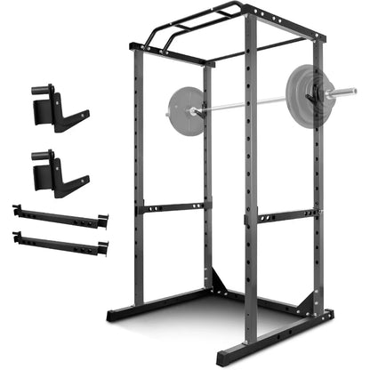 Power Cage 1200LB Squat Rack with Dual Pulley Cable Crossover System for Home Gym: Multifunction Free Weight Workout Machine Fe