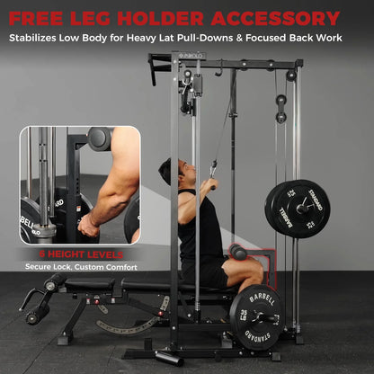 Smith Machine Home Gym, 1800 LBS Multi-Functional Squat Rack with Lat Pull down System, Workout Station with Weight Bar, Bend Peg and Other Functional Attachments