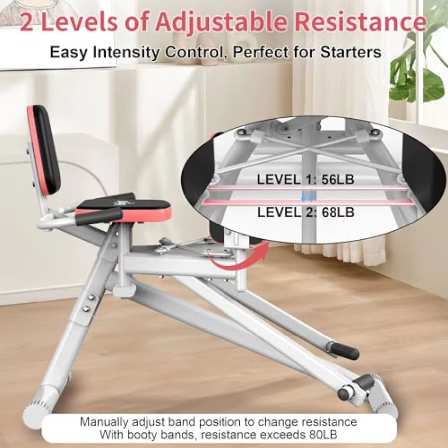 Hip Abductor Machine for Home Gym with Booty Resistance Band Compact Glute Machine and Leg Exercise Equipment with 2Level Adjus