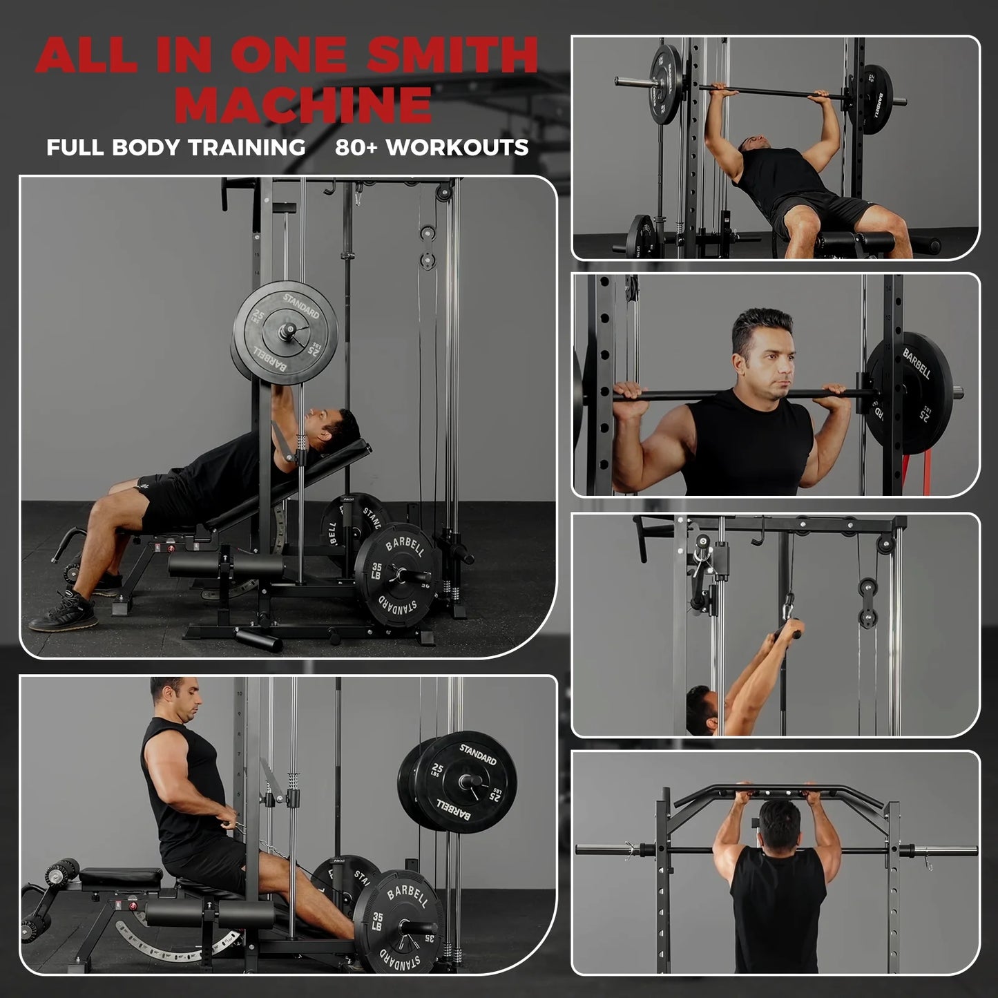 Smith Machine Home Gym, 1800 LBS Multi-Functional Squat Rack with Lat Pull down System, Workout Station with Weight Bar, Bend Peg and Other Functional Attachments