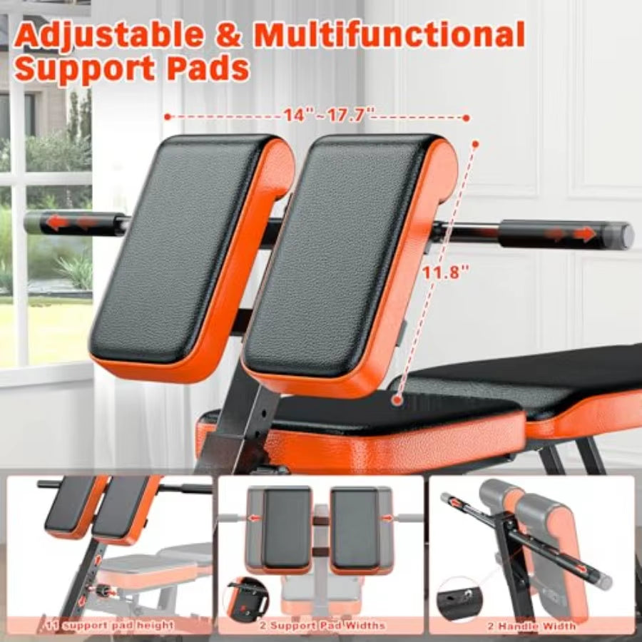 Roman Chair Adjustable Weight Bench Back Extension Machine for Home Gym with Dumbbell Rack 1000LBS All-In-One Sit up Bench For