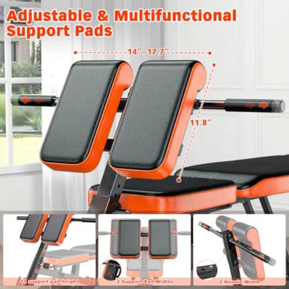Roman Chair Adjustable Weight Bench Back Extension Machine for Home Gym with Dumbbell Rack 1000LBS All-In-One Sit up Bench For