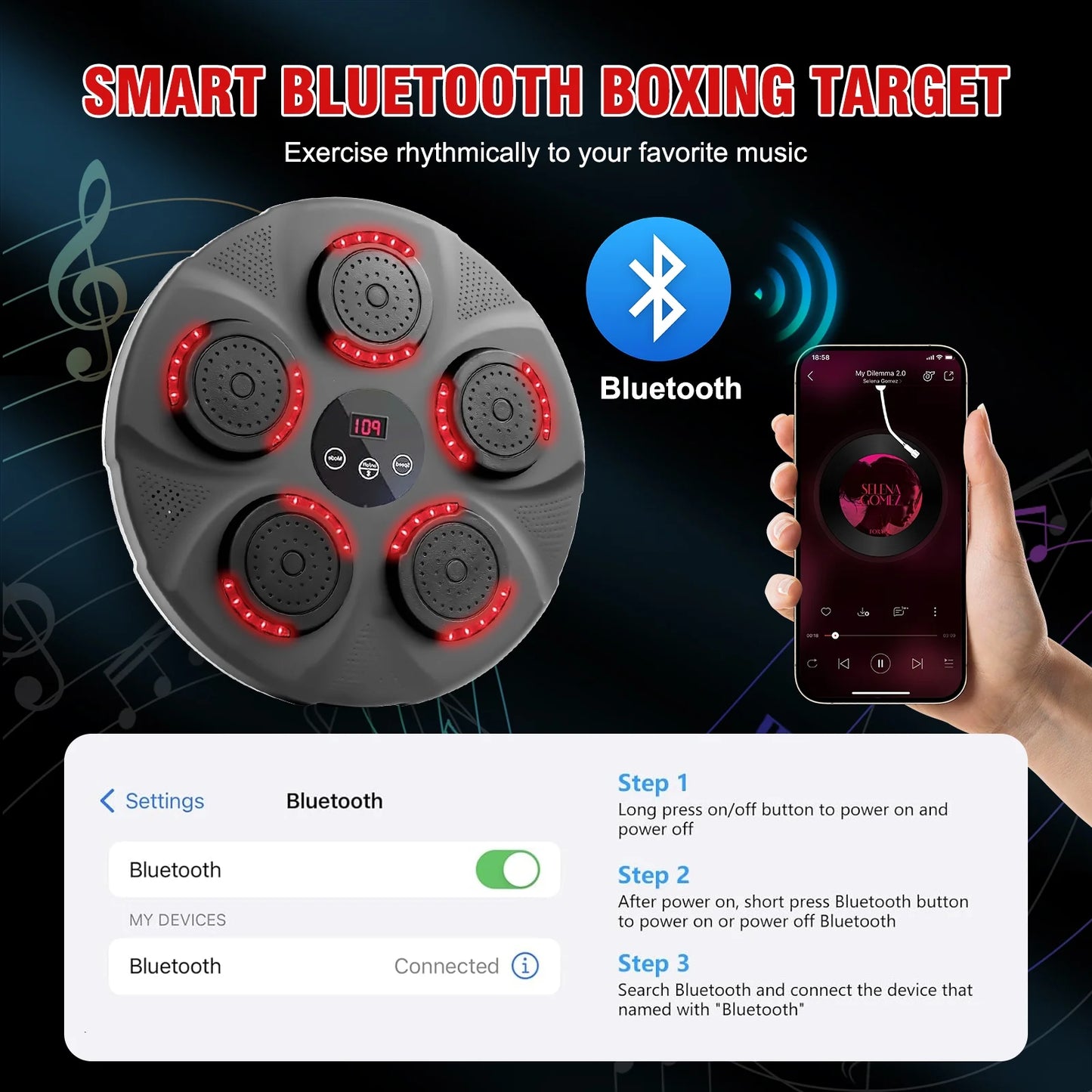 Music Boxing Machine, Smart Bluetooth Boxing Trainer with Boxing Gloves, Boxing Wall Mount Machine for Adults Kids,Boxing Target Workout Equipment for Home, Office, Gym (Upgrade)