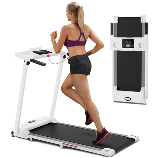 Foldable Treadmill 300 Lb Capacity, 3.0 HP Compact Treadmill for Home with LED Display for Daily Exercise, White