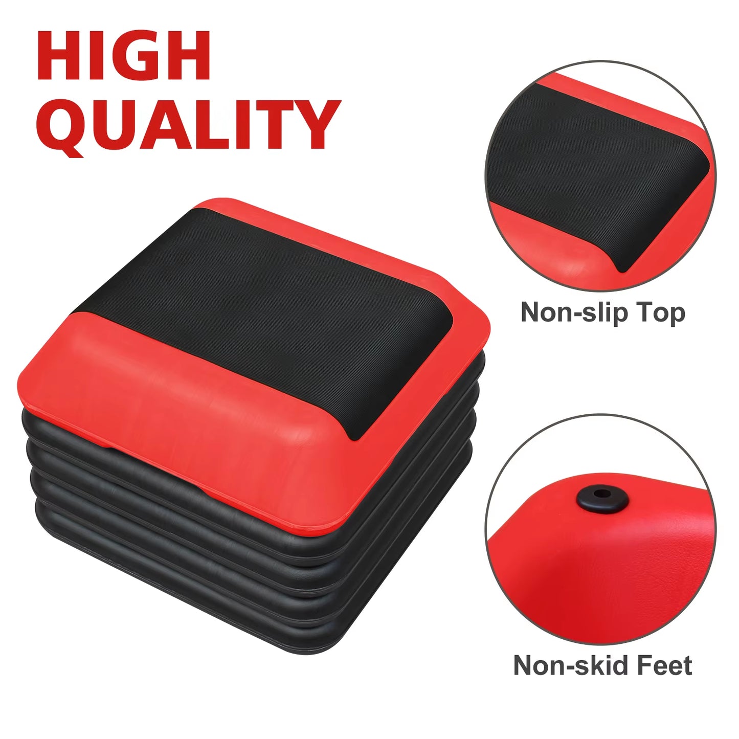 Adjustable 16"X16" Aerobic Step Platform with 4 Height Risers for Home Gym Exercise Fitness Workout