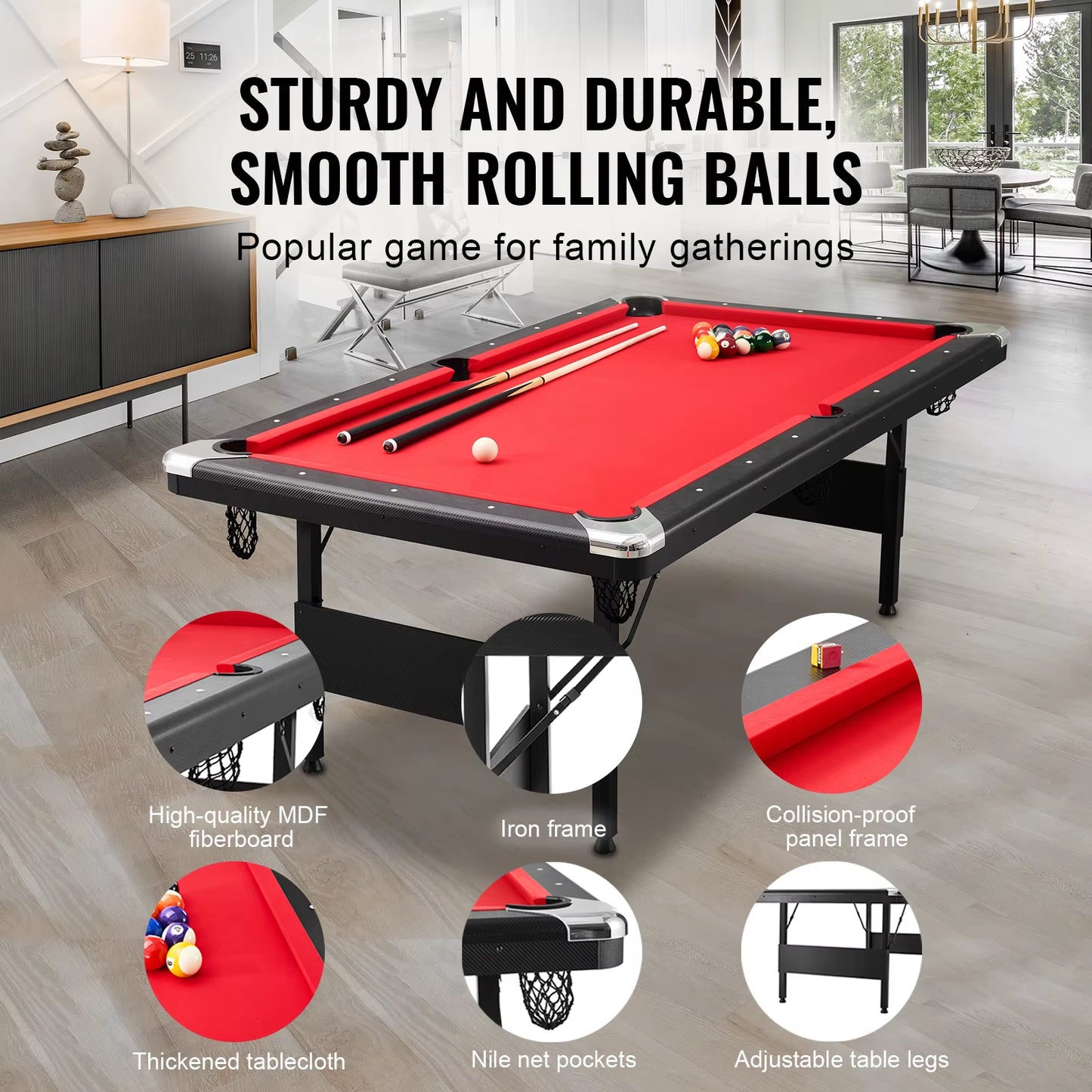 Succebuy 6.3/7Ft Billiard Table Pool Table Portable Foldable Spacesaving Billiard Table Set Includes Balls Cues Chalks and Brush