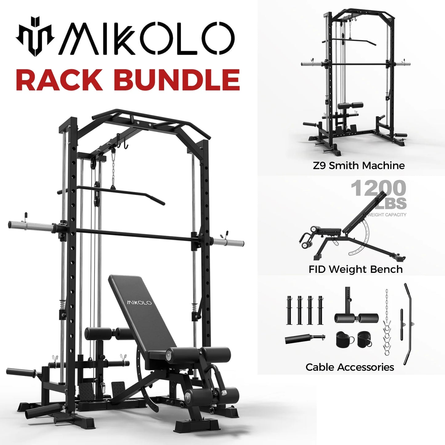 Smith Machine Home Gym, Multi-Functional Squat Rack with Lat Pull down System, Workout Station with Weight Bar, Bend Peg and Other Functional Attachments