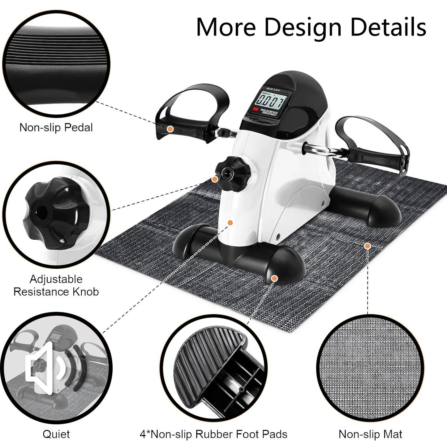 Under Desk Exercise Bike Foot Pedal Exerciser Mini Exercise Bike Equipment with LCD Screen Displays for Leg/Arm Exerciser While Sitting for Seniors Health,White