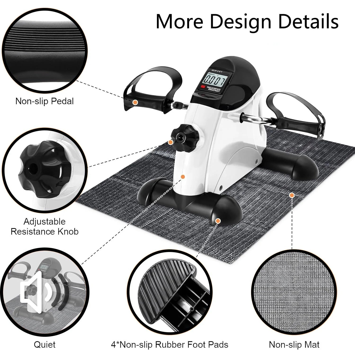 Under Desk Exercise Bike Foot Pedal Exerciser Mini Exercise Bike Equipment with LCD Screen Displays for Leg/Arm Exerciser While Sitting for Seniors Health,White